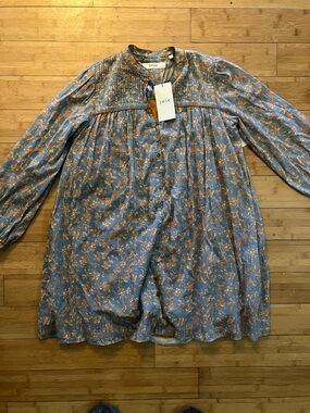 Joie Blue Floral Pintuck Yoke Tunic